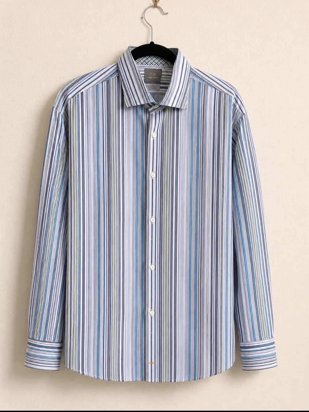 EUC Thomas Dean Blue and White Multi-Stripe Dress Shirt